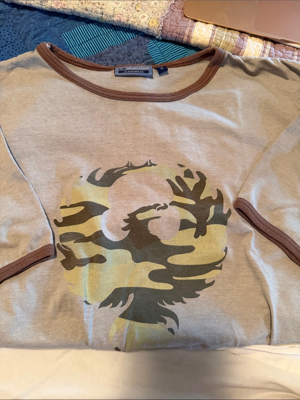 Kids Beige Graphic Tee with Brown Trim